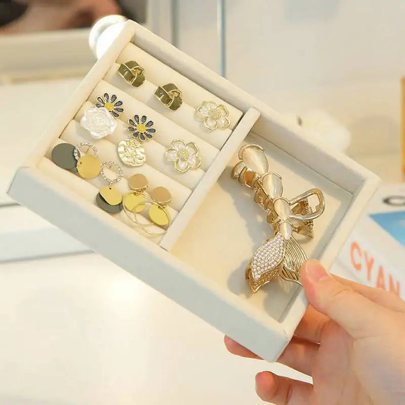 Flannelette Jewelry Display Stackable Exquisite Jewellery Holder Portable Ring Earrings Necklace Organizer Box Organizator