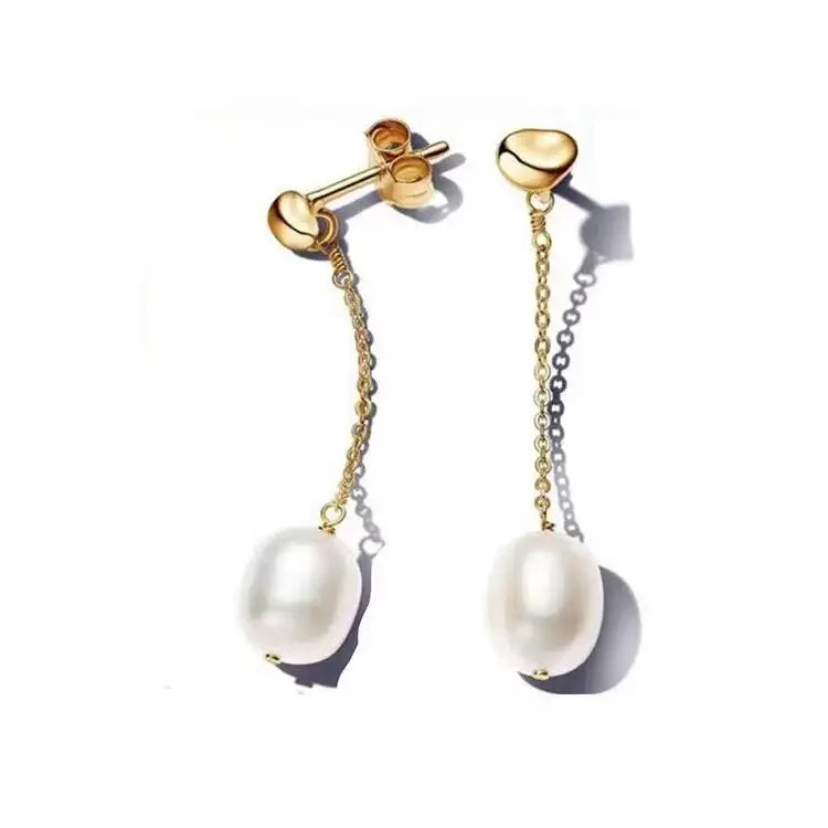 2025 Fashion 925 Sterling Silver Series Gold Pearl Irregular Organic Pearl Charm Earrings Necklace For Mother's Jewellery Gift