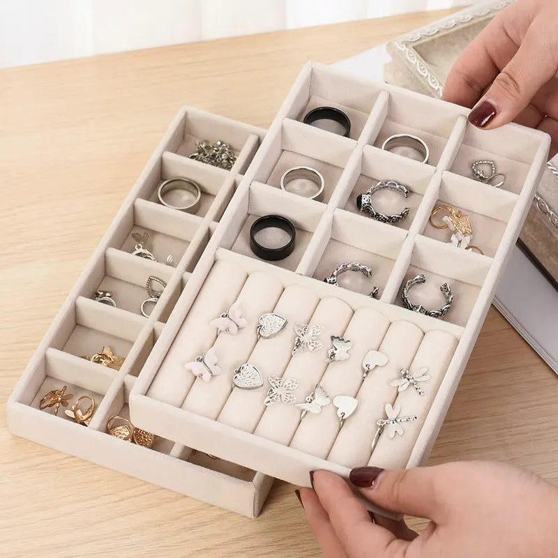 Flannelette Jewelry Display Stackable Exquisite Jewellery Holder Portable Ring Earrings Necklace Organizer Box Organizator