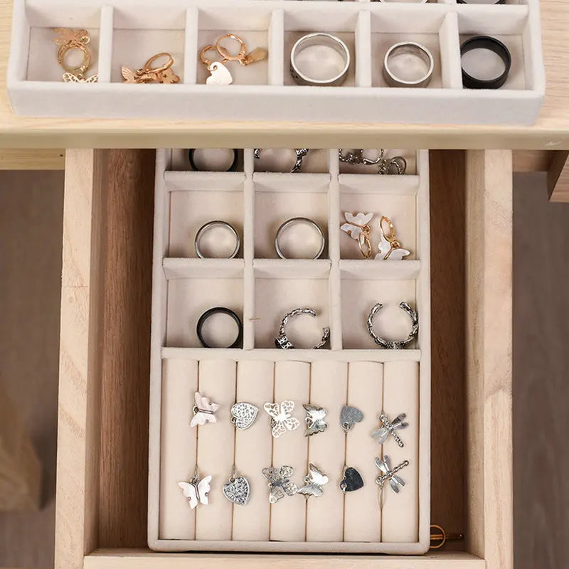 Flannelette Jewelry Display Stackable Exquisite Jewellery Holder Portable Ring Earrings Necklace Organizer Box Organizator