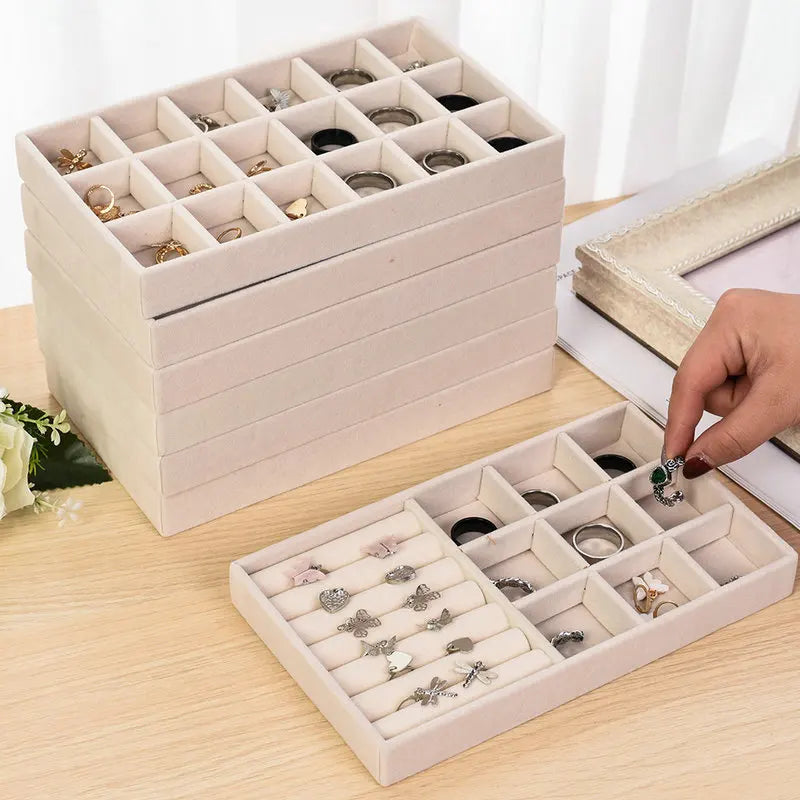 Flannelette Jewelry Display Stackable Exquisite Jewellery Holder Portable Ring Earrings Necklace Organizer Box Organizator